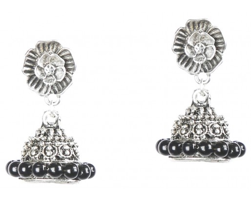ROSE & CHANDELIER Silver Oxidized Earrings Jhumka Jhumki Bali Imitation Indian Bollywood Ethnic Wedding Jewelry H31